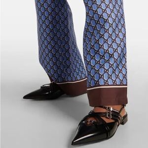 Gucci Seraphine Strappy Buckle Pointed Toe Flats Slingback Black 39.5